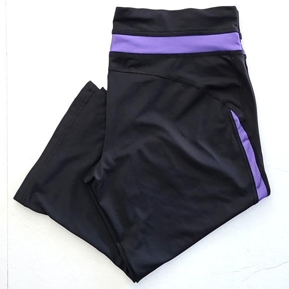 Tek Gear Fit & Flare Black with Purple Detailing Yoga Pants Size Large - Picture 6 of 12
